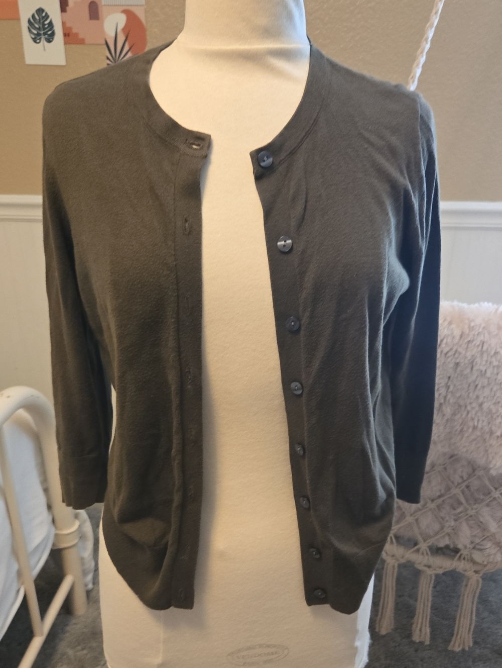 Ann Taylor Factory Olive Green Button-Front Cardigan